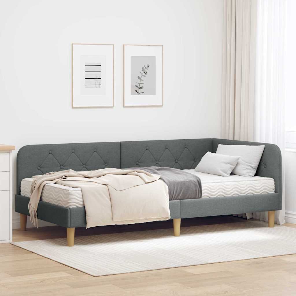 Hjørnesengramme Mørkegrå 90 x 200 cm Stof