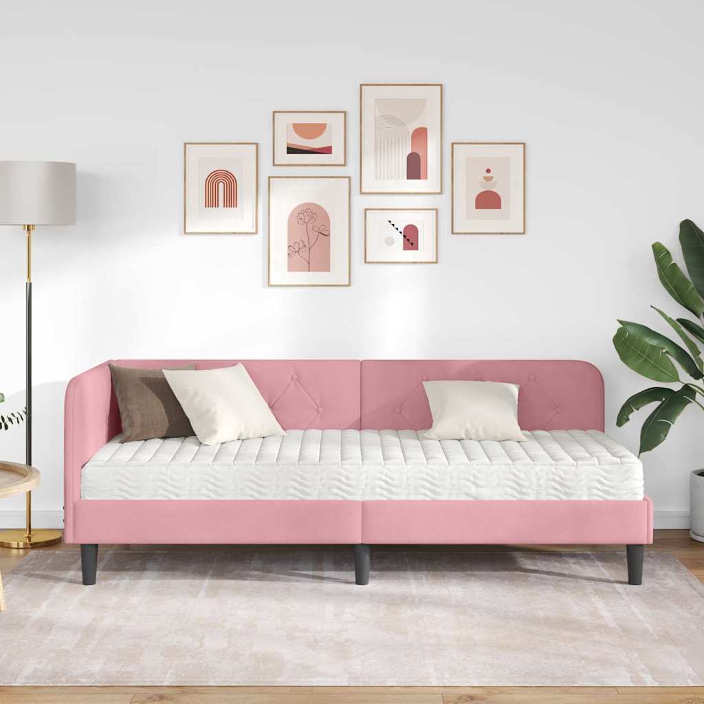 Hjørnesengramme Lyserød 80 x 200 cm Fløjl