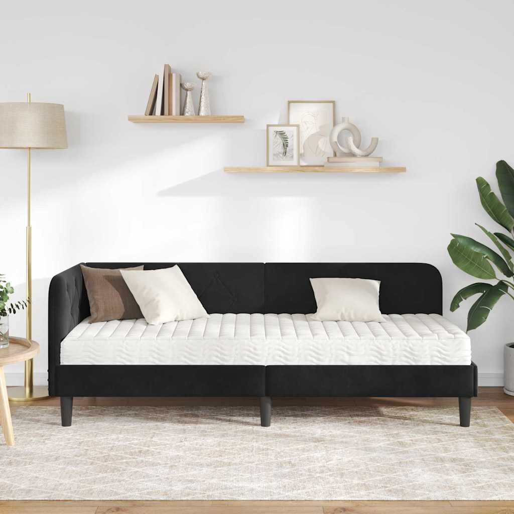 Hjørnesengramme Sort 80 x 200 cm Fløjl
