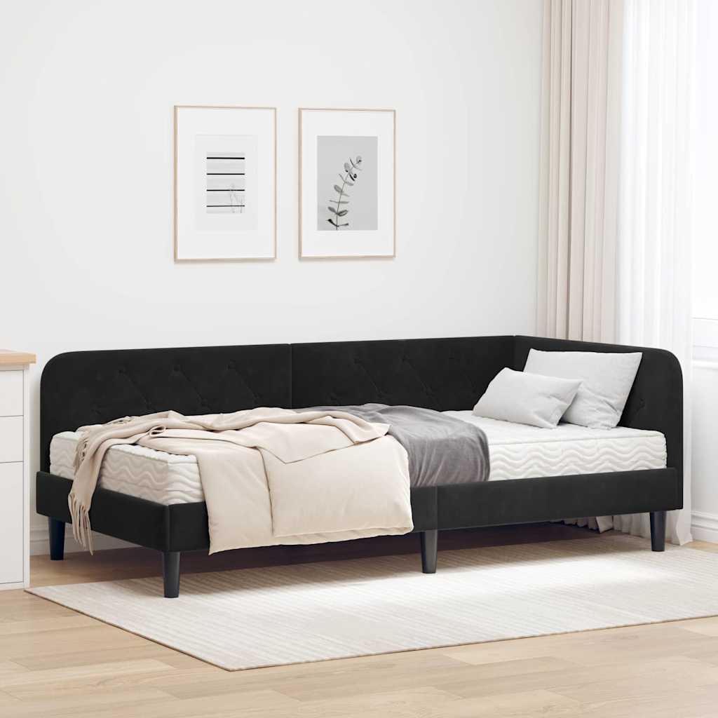 Hjørnesengramme Sort 90 x 200 cm Fløjl