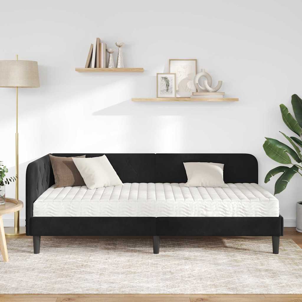 Hjørnesengramme Sort 90 x 200 cm Fløjl