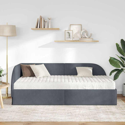 Hjørnesengramme med Madras 2 stk. Mørkegrå 80 x 200 cm Fløjl
