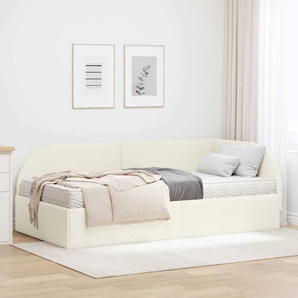 Hjørnesengramme med Madras med hovedgærde 2 pcs Creme Fløjl