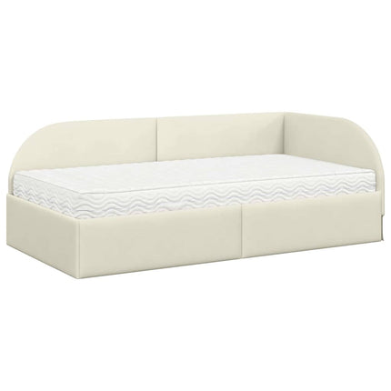 Hjørnesengramme med Madras med hovedgærde 2 pcs Creme Fløjl