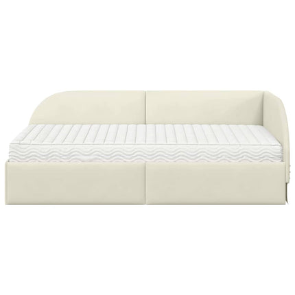 Hjørnesengramme med Madras med hovedgærde 2 pcs Creme Fløjl