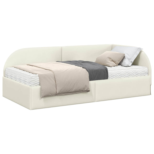 Hjørnesengramme med Madras med hovedgærde 2 pcs Creme Fløjl
