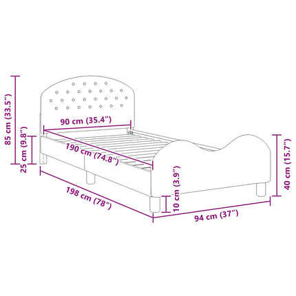 Børnesengestel med hovedgærde Lysegrå 90 x 190 cm Fløjl