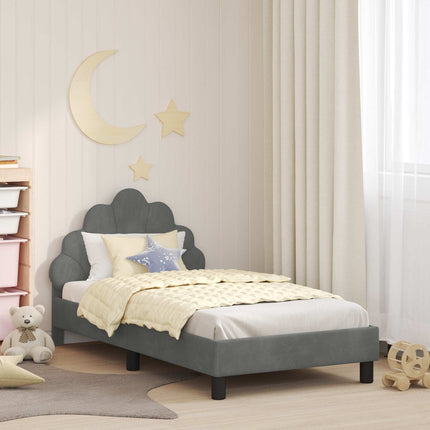 Børnesengestel med hovedgærde Mørkegrå 80 x 160 cm Fløjl