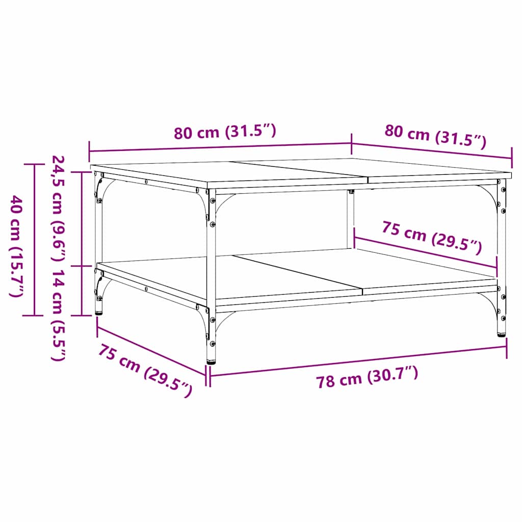 Sofabord Gammelt træ 80 x 80 x 40 cm Konstrueret træ
