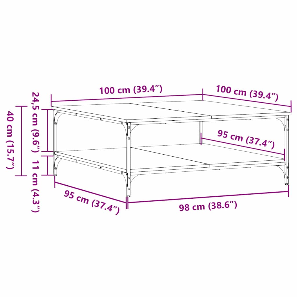 Sofabord Sort eg 100 x 100 x 40 cm Konstrueret træ