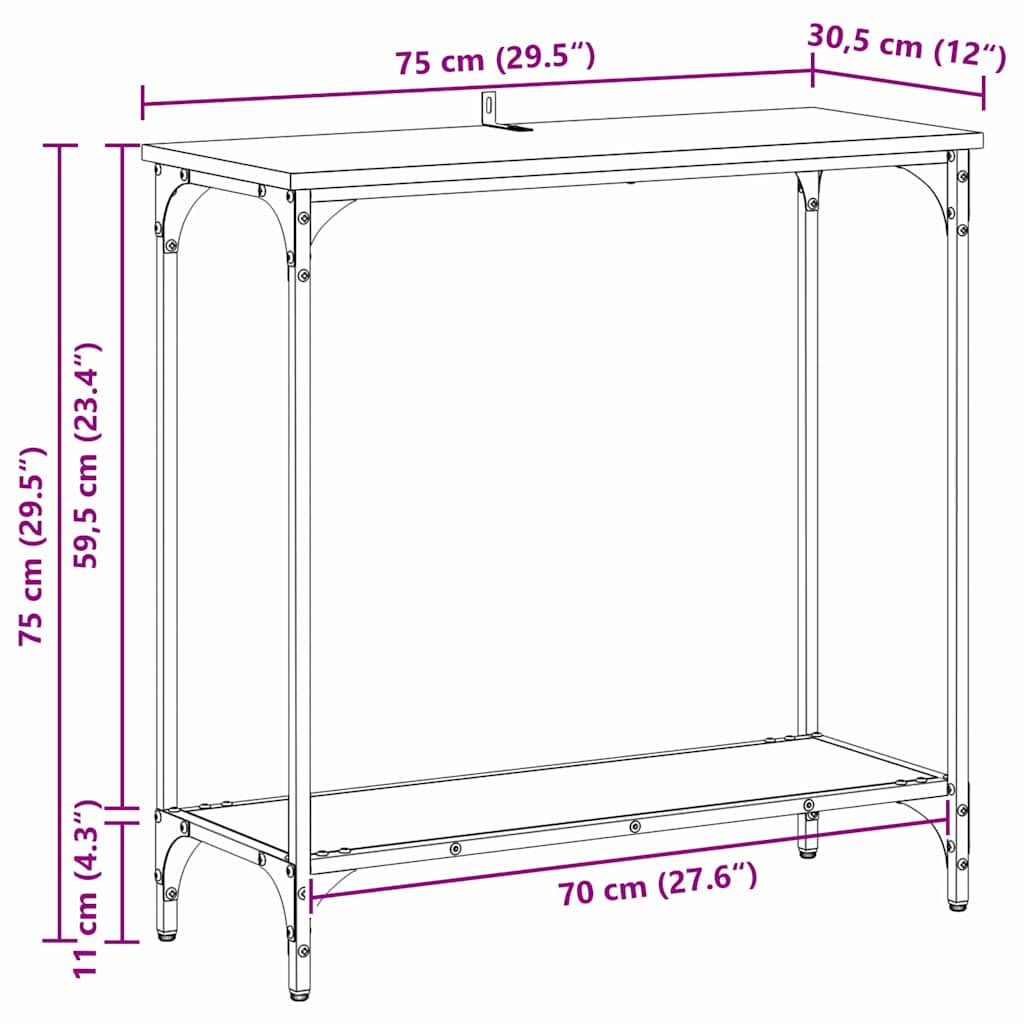 Konsolbord med hylde Sort eg 75 x 30.5 x 75 cm Konstrueret træ