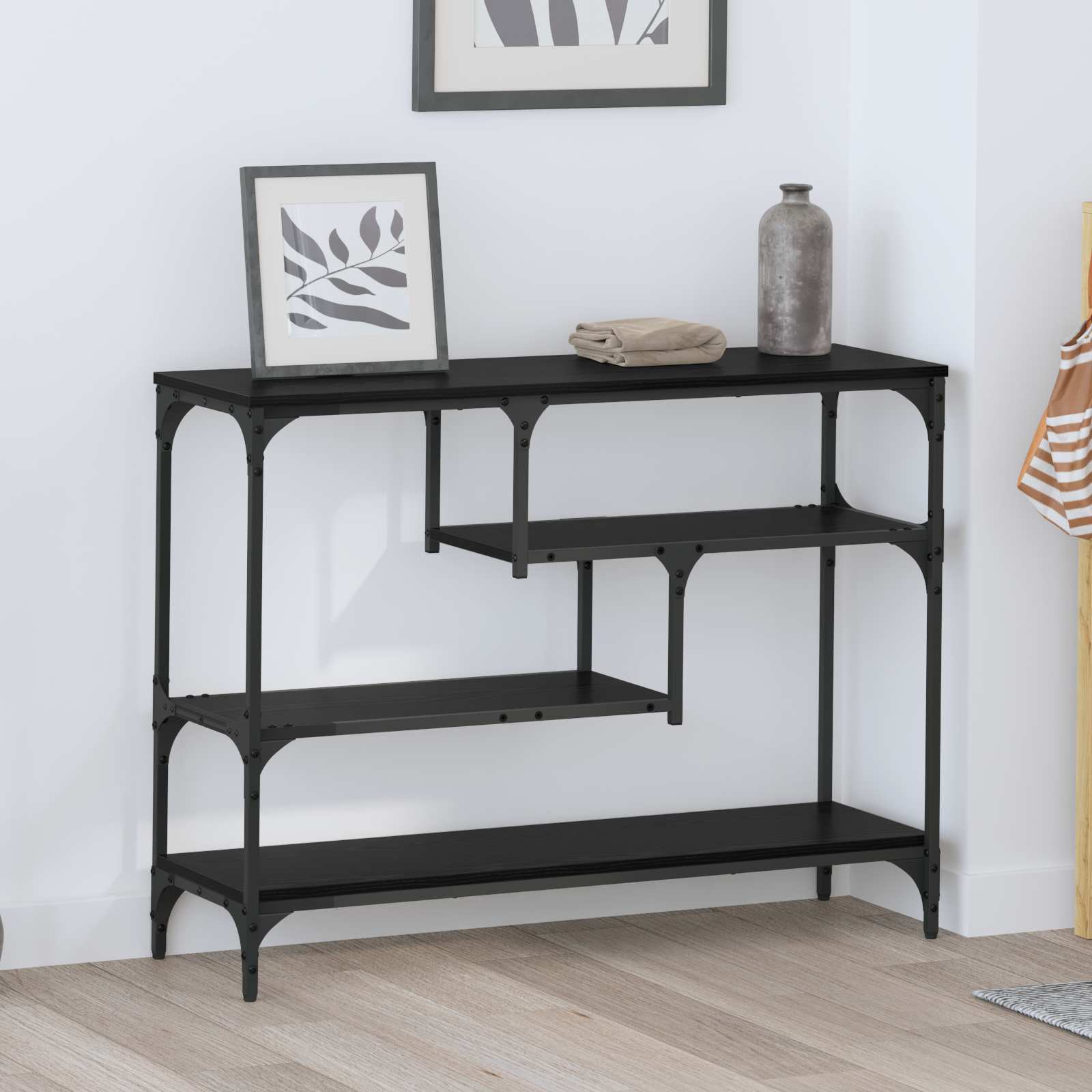 Konsolbord med hylde Sort eg 100 x 30 x 75 cm Konstrueret træ
