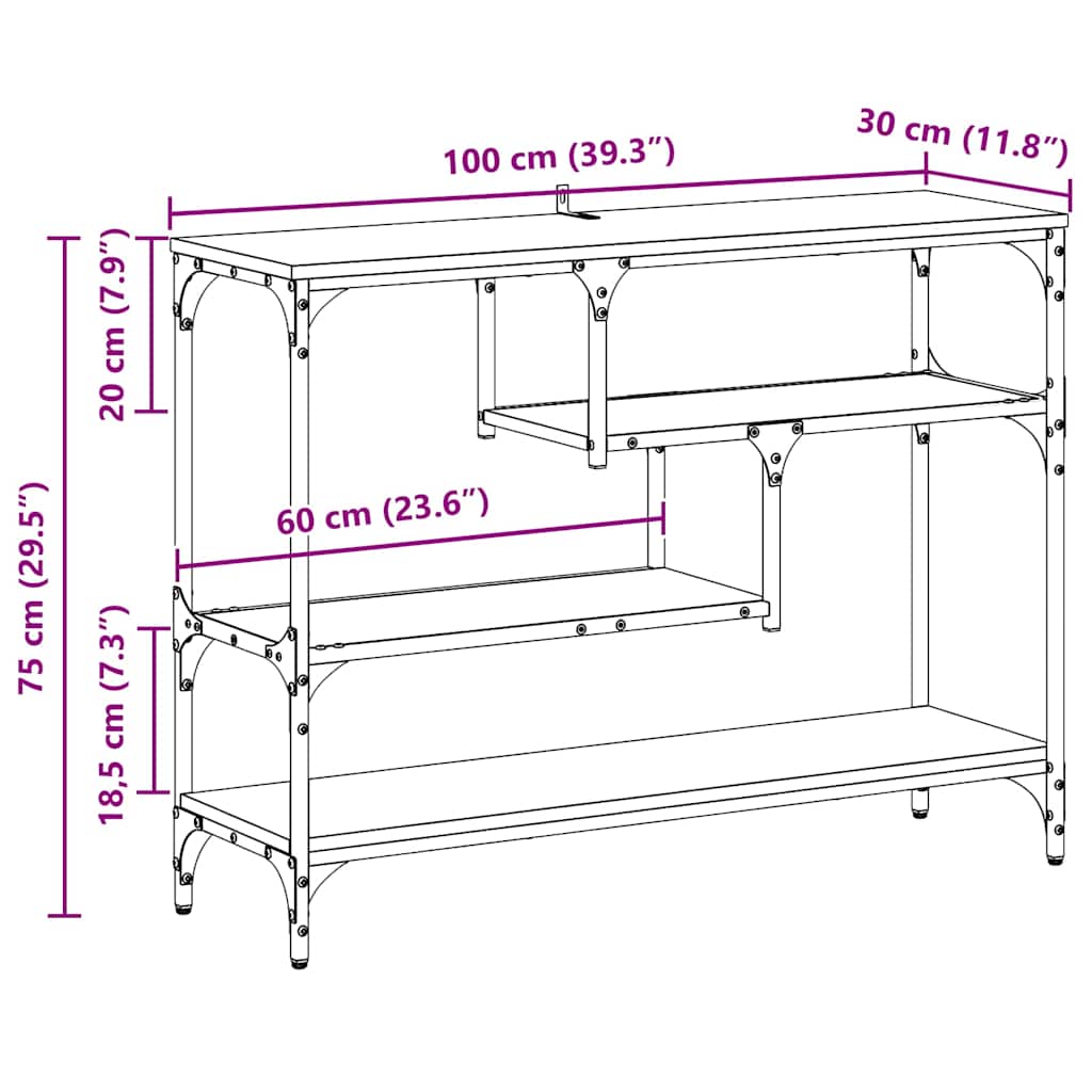 Konsolbord med hylde Sort eg 100 x 30 x 75 cm Konstrueret træ