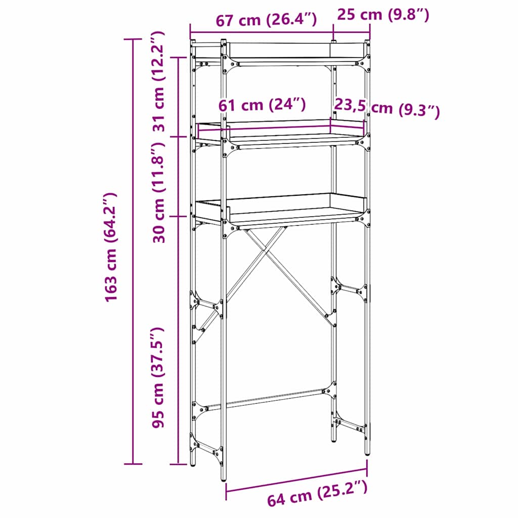 Vaskemaskinehylde Gammelt træ 67 x 25 x 163 cm Konstrueret træ