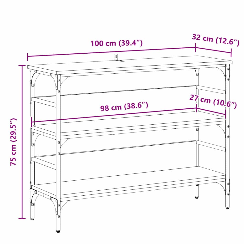 Konsolbord med hylde Sort eg 100 x 32 x 75 cm Konstrueret træ