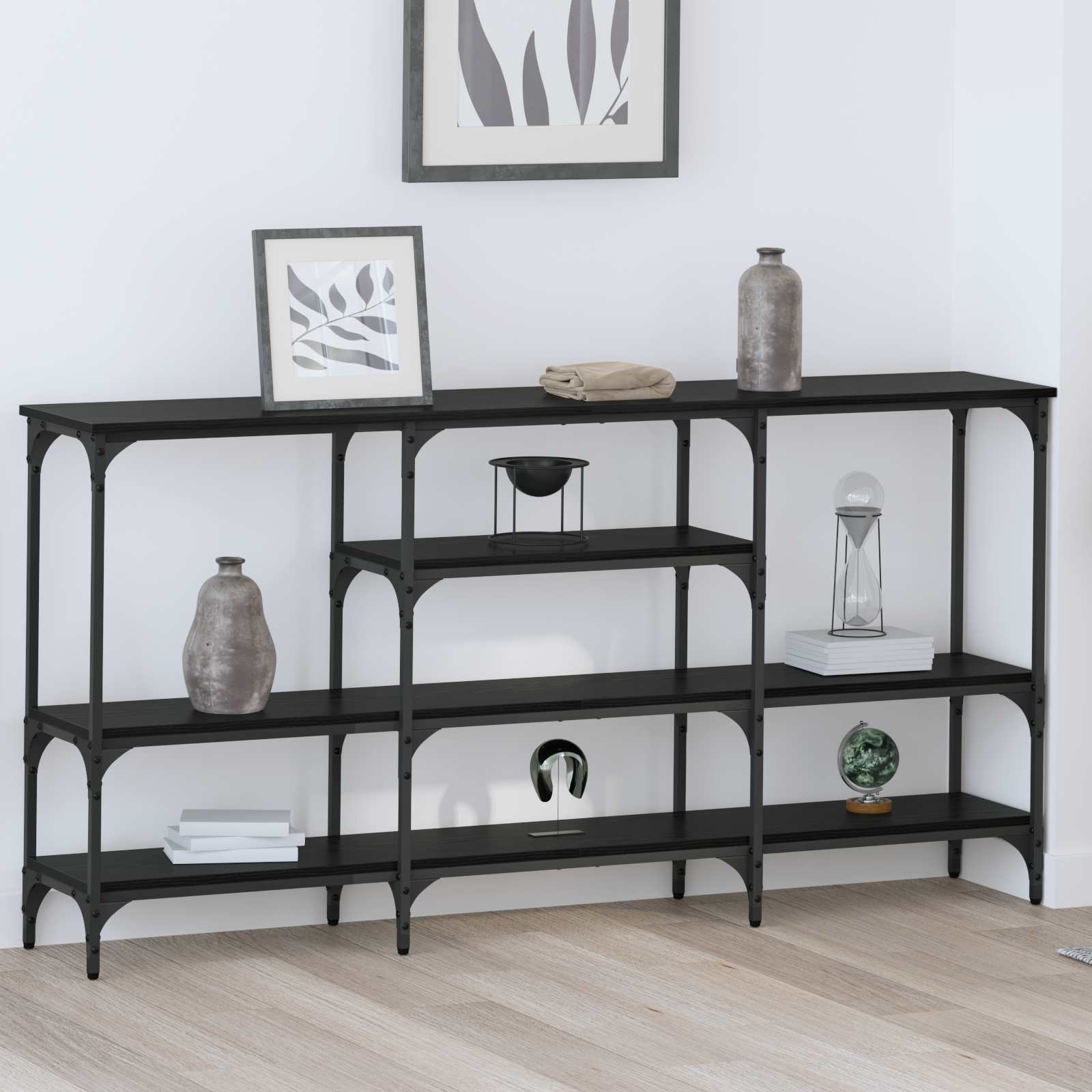Konsolbord med hylde Sort eg 160 x 29 x 80 cm Konstrueret træ
