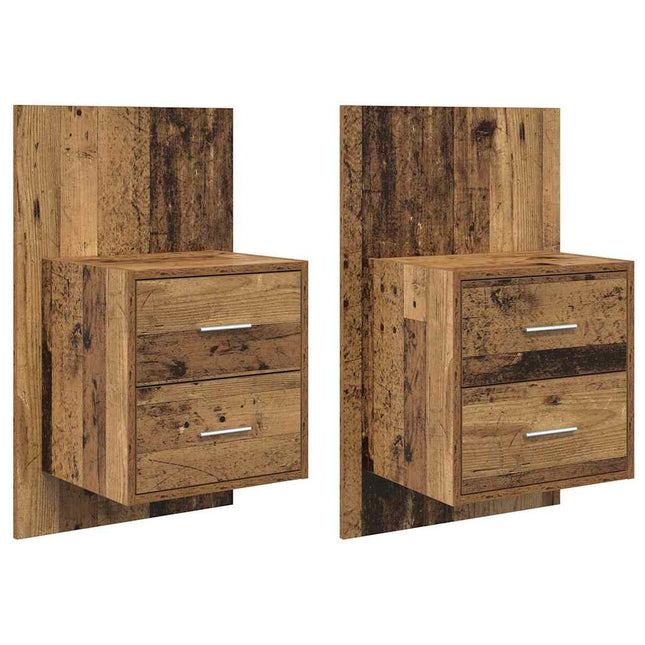 Vægmonteret natbord 2 stk. Gammelt træ 48,5 x 32,5 x 80 cm