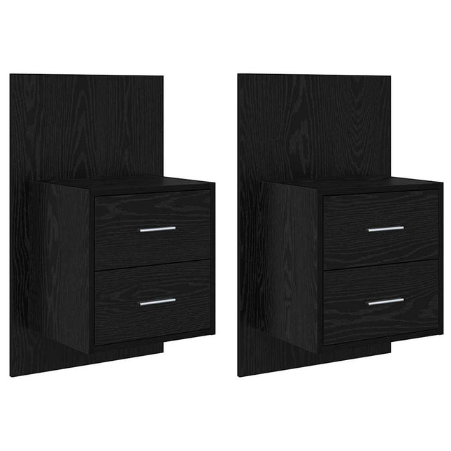 Vægmonteret natbord 2 stk. Sort eg 48,5 x 32,5 x 80 cm