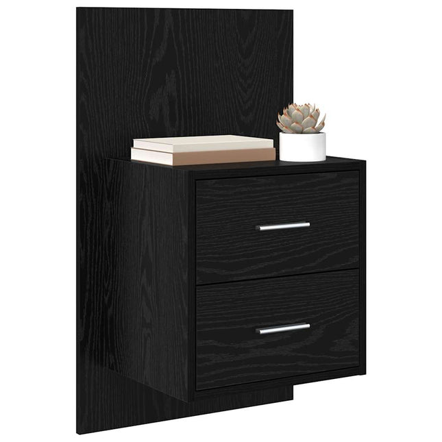 Vægmonteret natbord 2 pcs Sort eg 48,5 x 32,5 x 80 cm