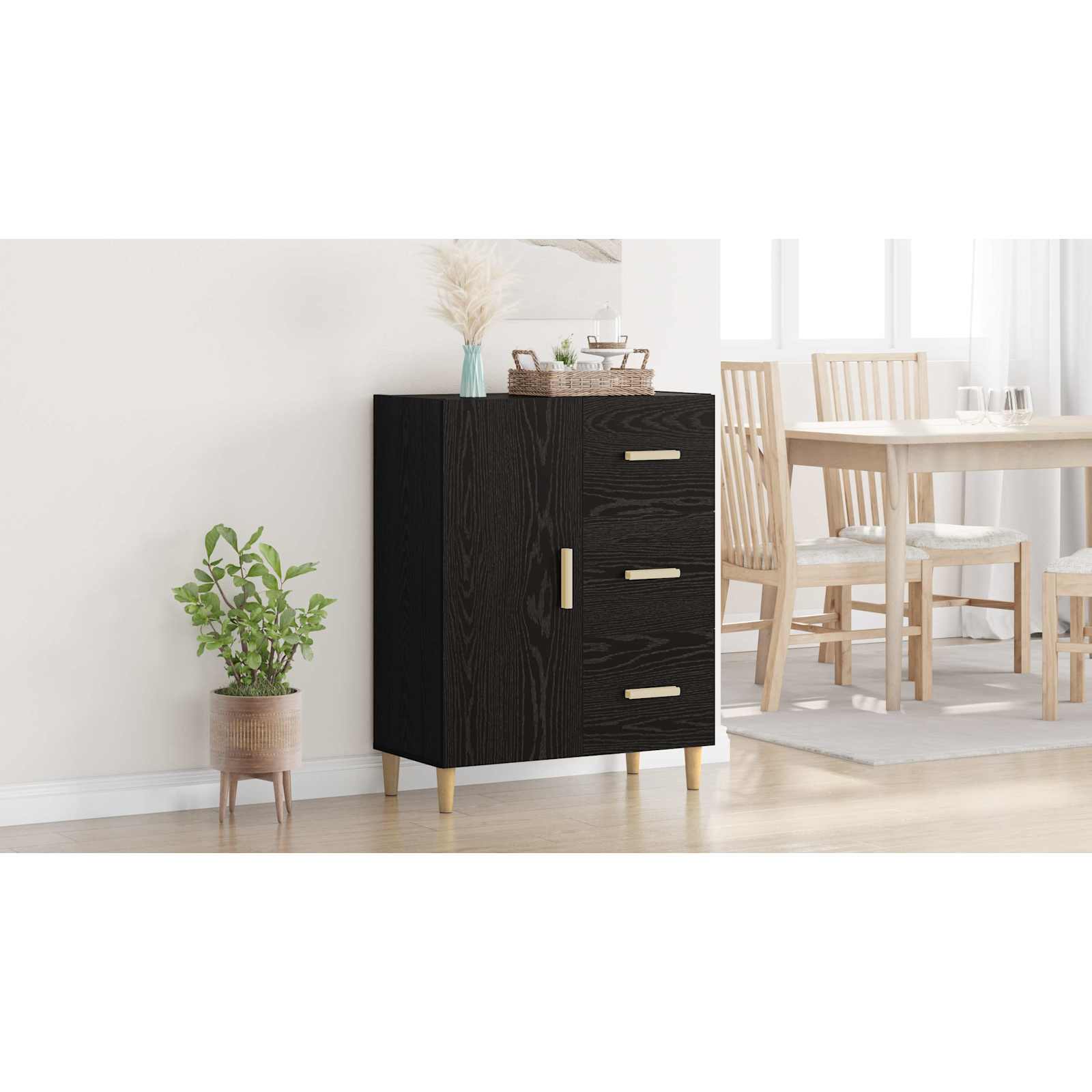 Sideboard med skuffe Sort eg 34 x 69,5 x 90 cm Konstrueret træ