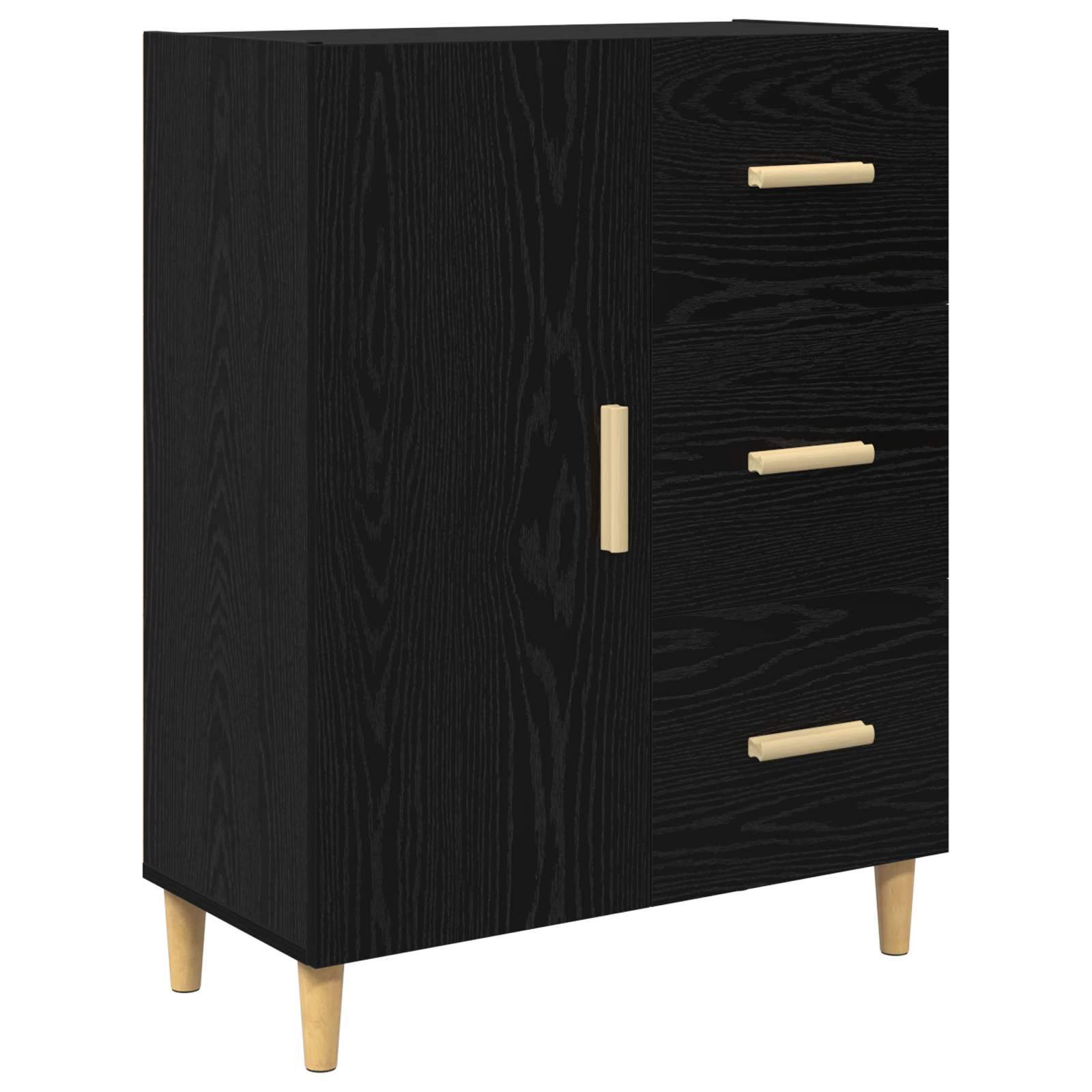 Sideboard med skuffe Sort eg 34 x 69,5 x 90 cm Konstrueret træ