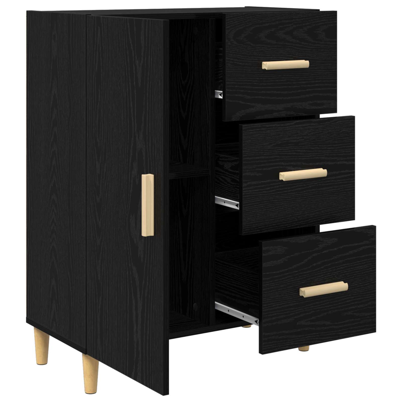 Sideboard med skuffe Sort eg 34 x 69,5 x 90 cm Konstrueret træ