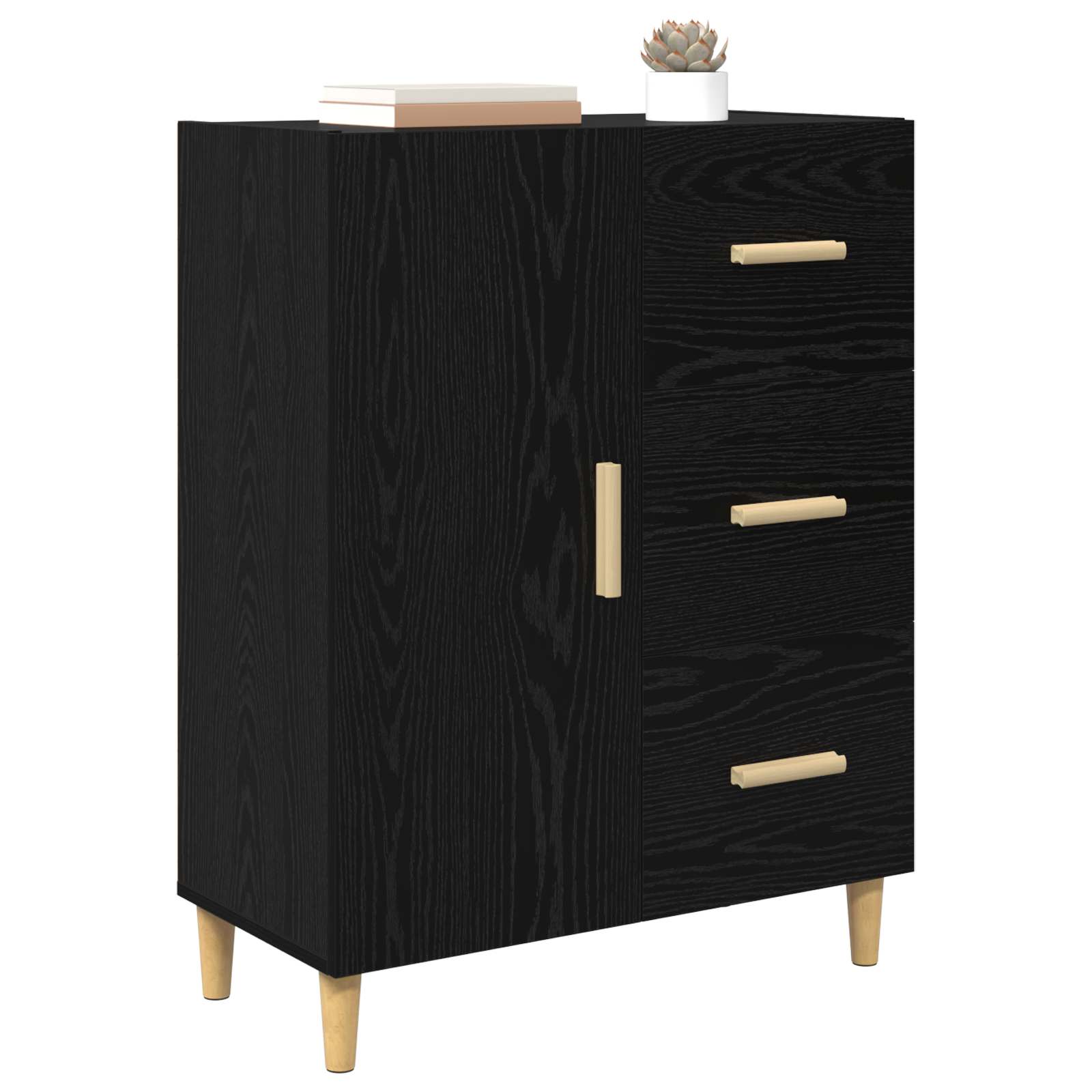 Sideboard med skuffe Sort eg 34 x 69,5 x 90 cm Konstrueret træ