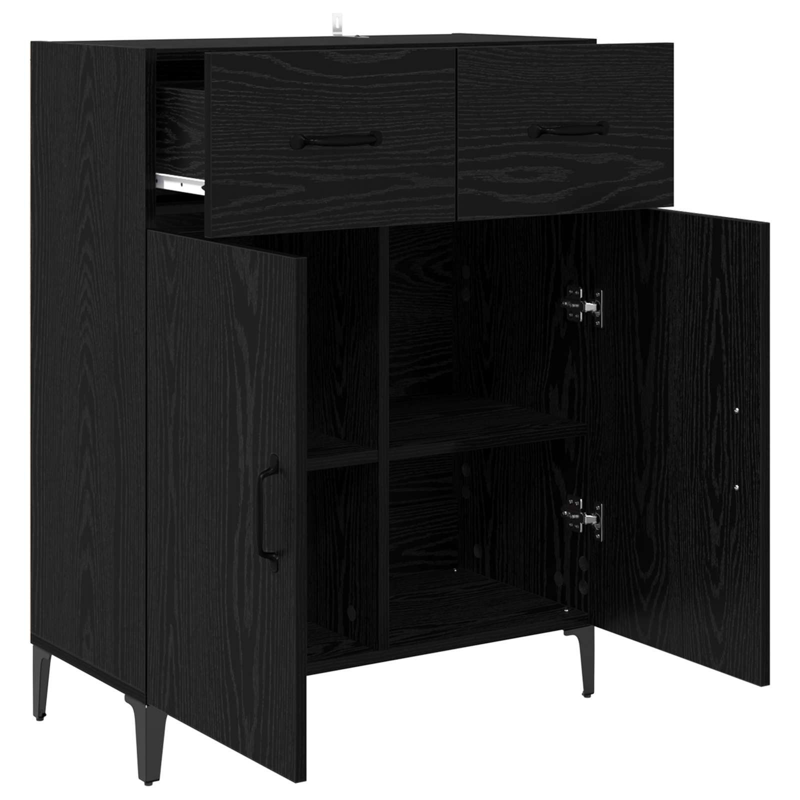 Sideboard med skuffe Sort eg 69,5 x 34 x 90 cm Konstrueret træ