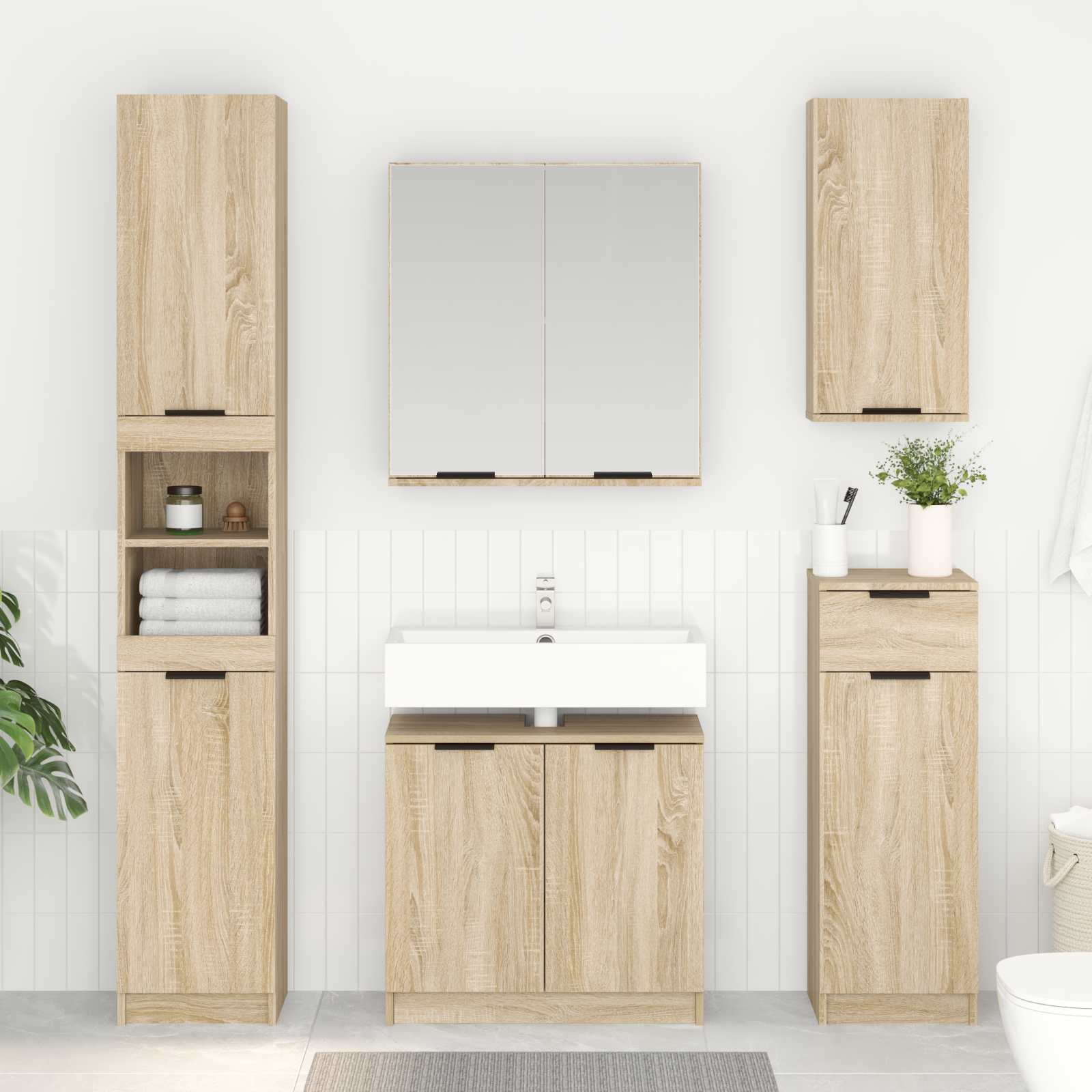 Badeværelsesskab i sonoma eg - 64,5 × 33,5 × 59 cm, konstrueret træ