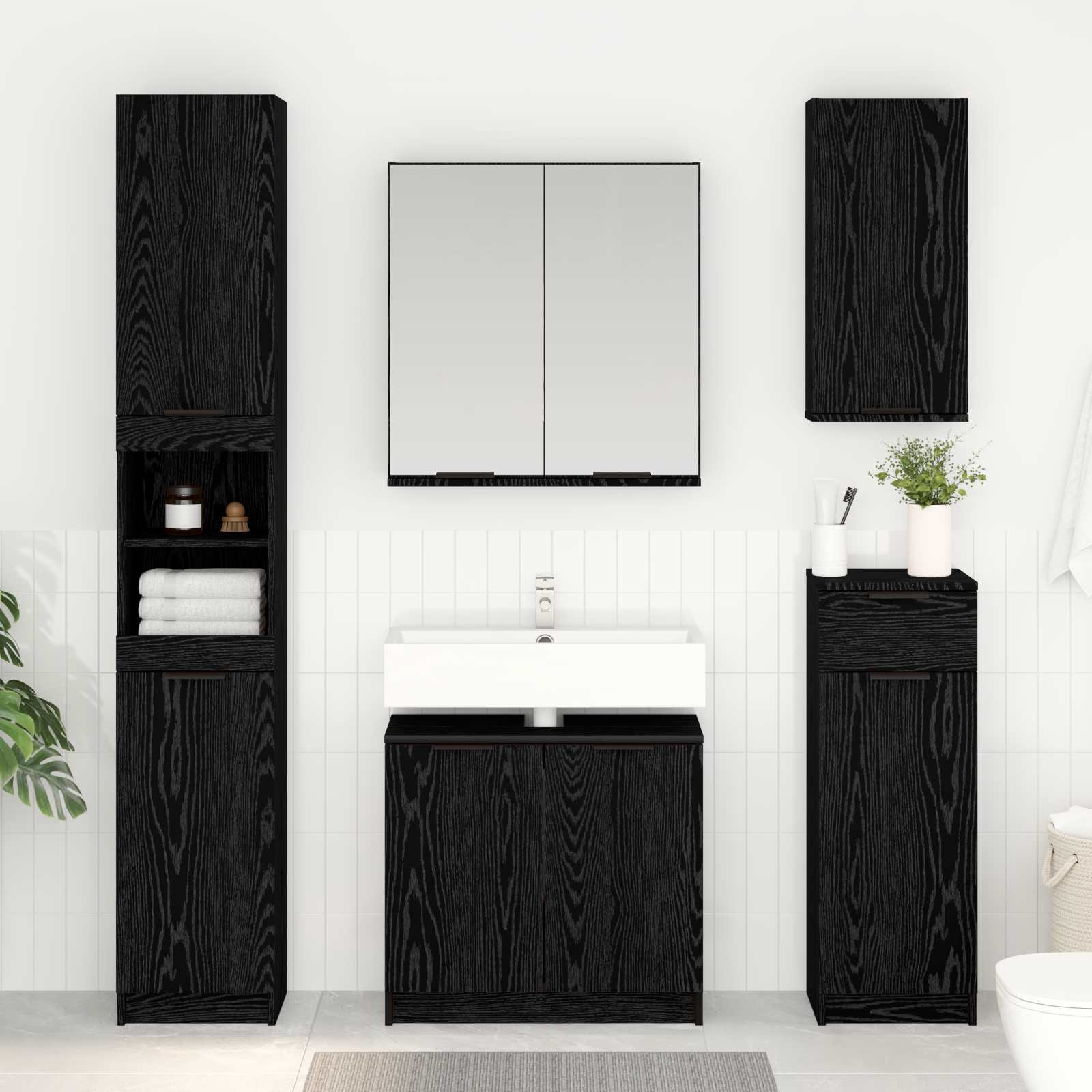 Badeværelsesskab Sort eg 64,5 x 33,5 x 59 cm Konstrueret træ billede