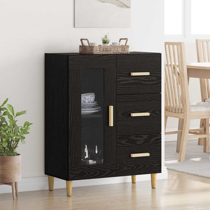 Sideboard med skuffe Sort eg 69,5 x 34 x 90 cm Konstrueret træ