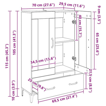 Highboard Sort eg 70 x 31 x 115 cm Ingeniørt træ og jern