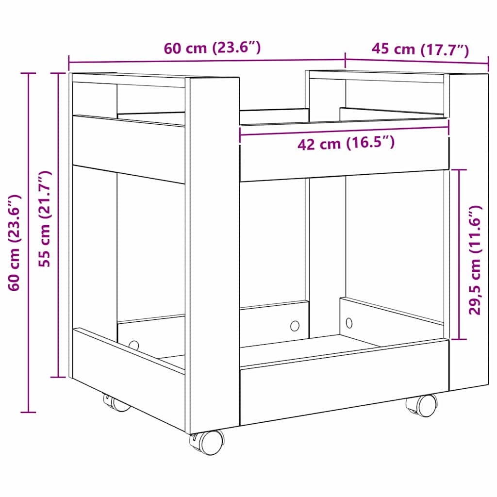 Kontortrolley Gammelt træ 60 x 45 x 60 cm Konstrueret træ