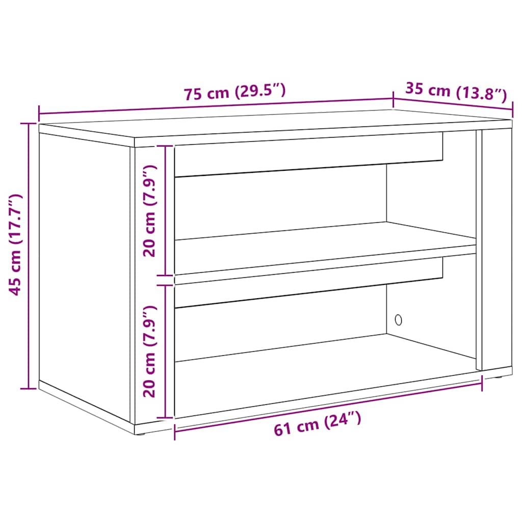 Skostativ med hylde Gammelt træ 75 x 35 x 45 cm Konstrueret træ