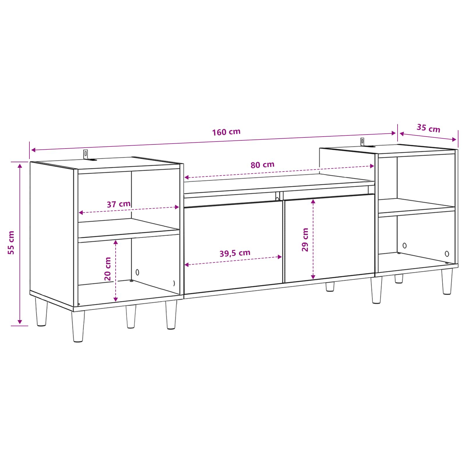 TV-skab Gammelt træ 160 x 35 x 55 cm Konstrueret træ