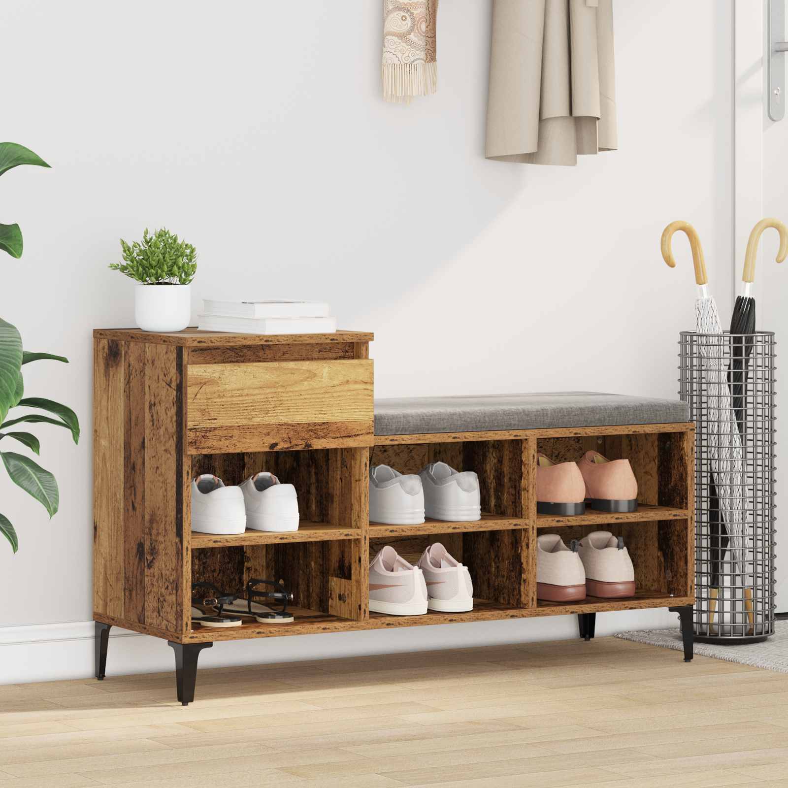 Sko skab med hylde Gammelt træ 102 x 36 x 60 cm Konstrueret træ