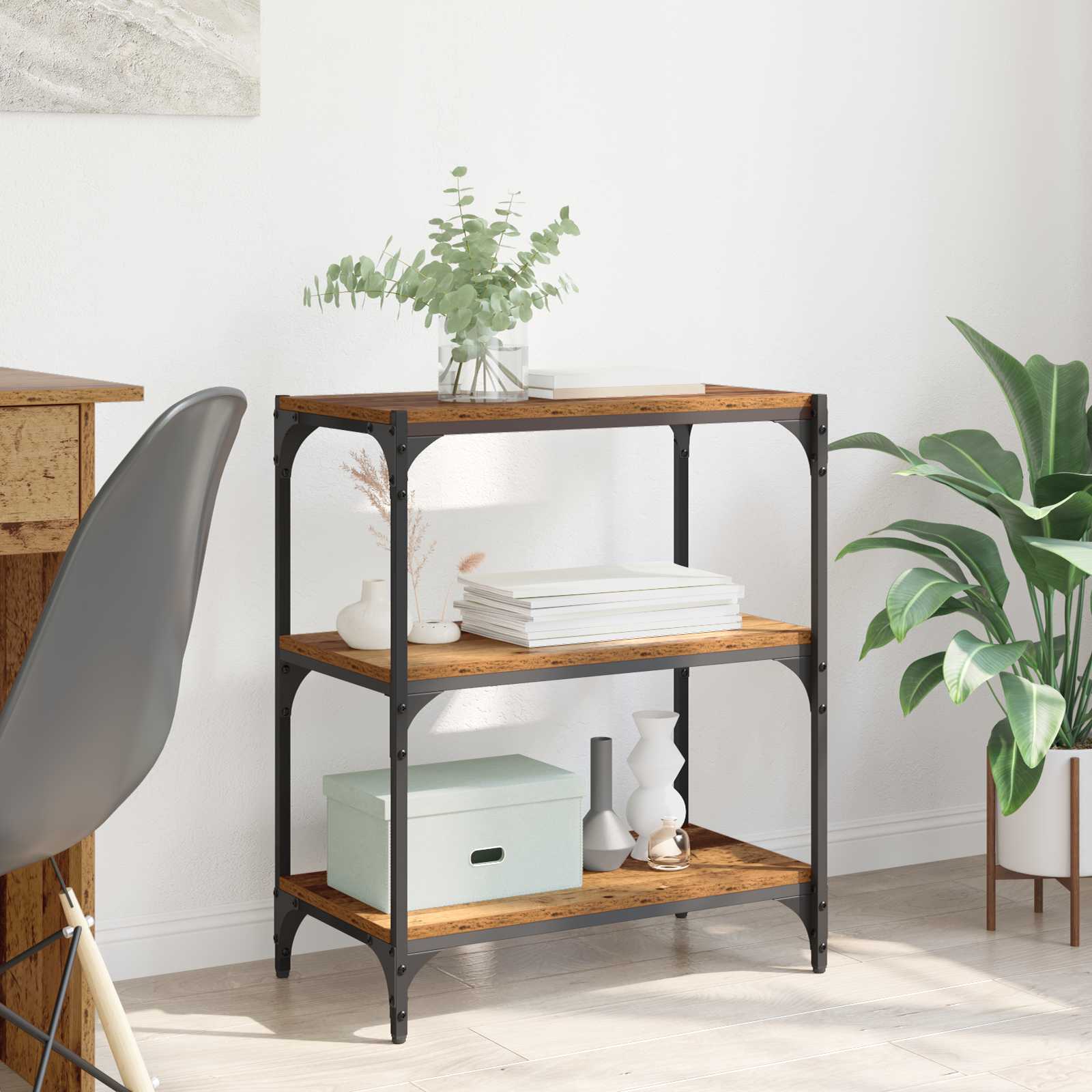 Bogskab i gammelt træ-look 60 × 33 × 70,5 cm - konstrueret træ og jern