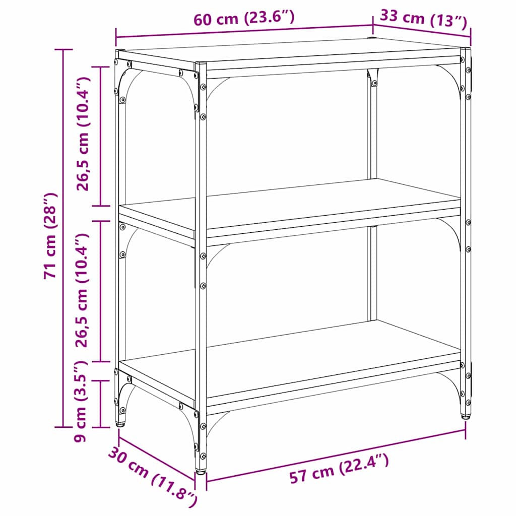 Bogskab Gammelt træ 60 x 33 x 70,5 cm Ingeniørt træ og jern
