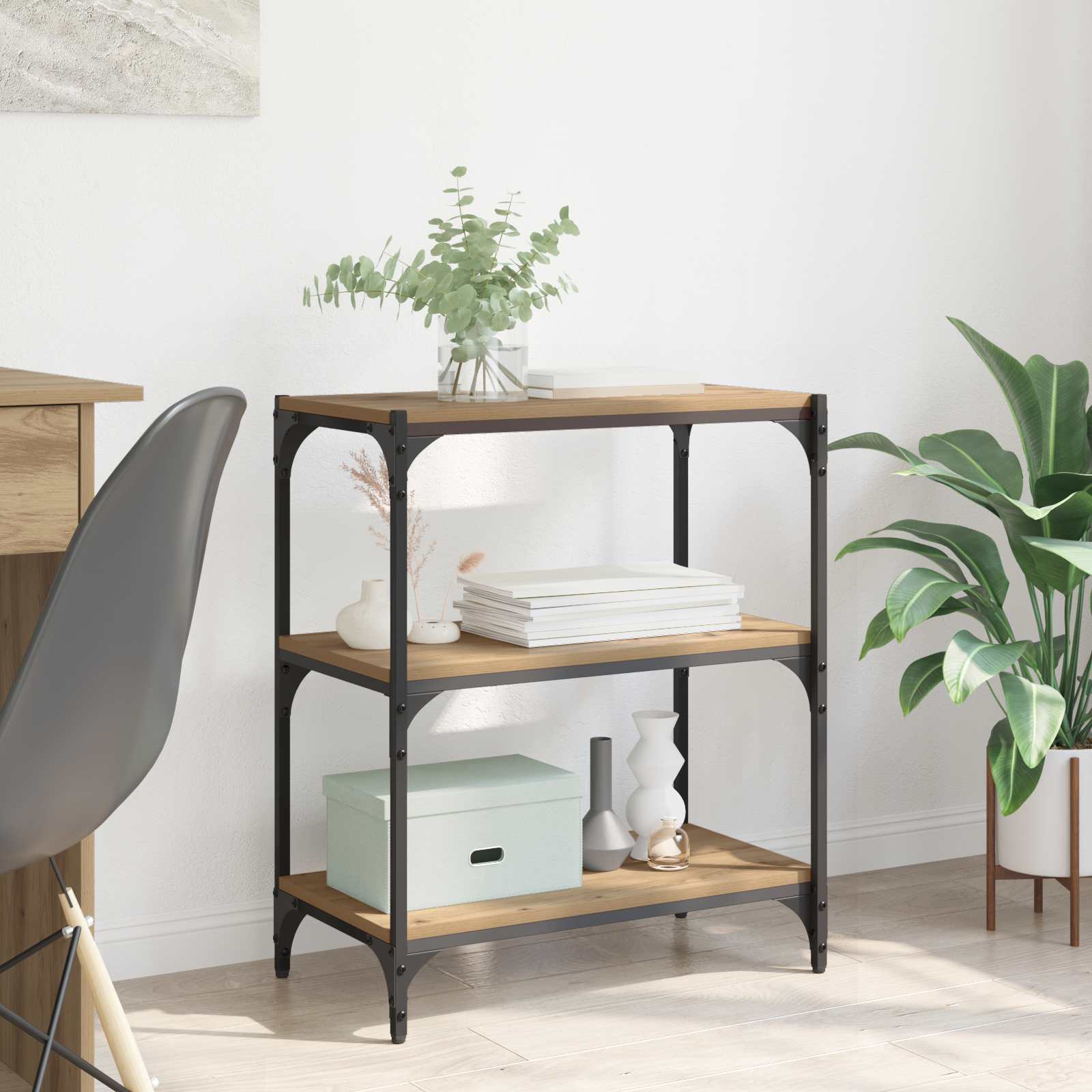 Bogreol i industrielt design - artisan eg, 60 × 33 × 70,5 cm, konstrueret træ og jern