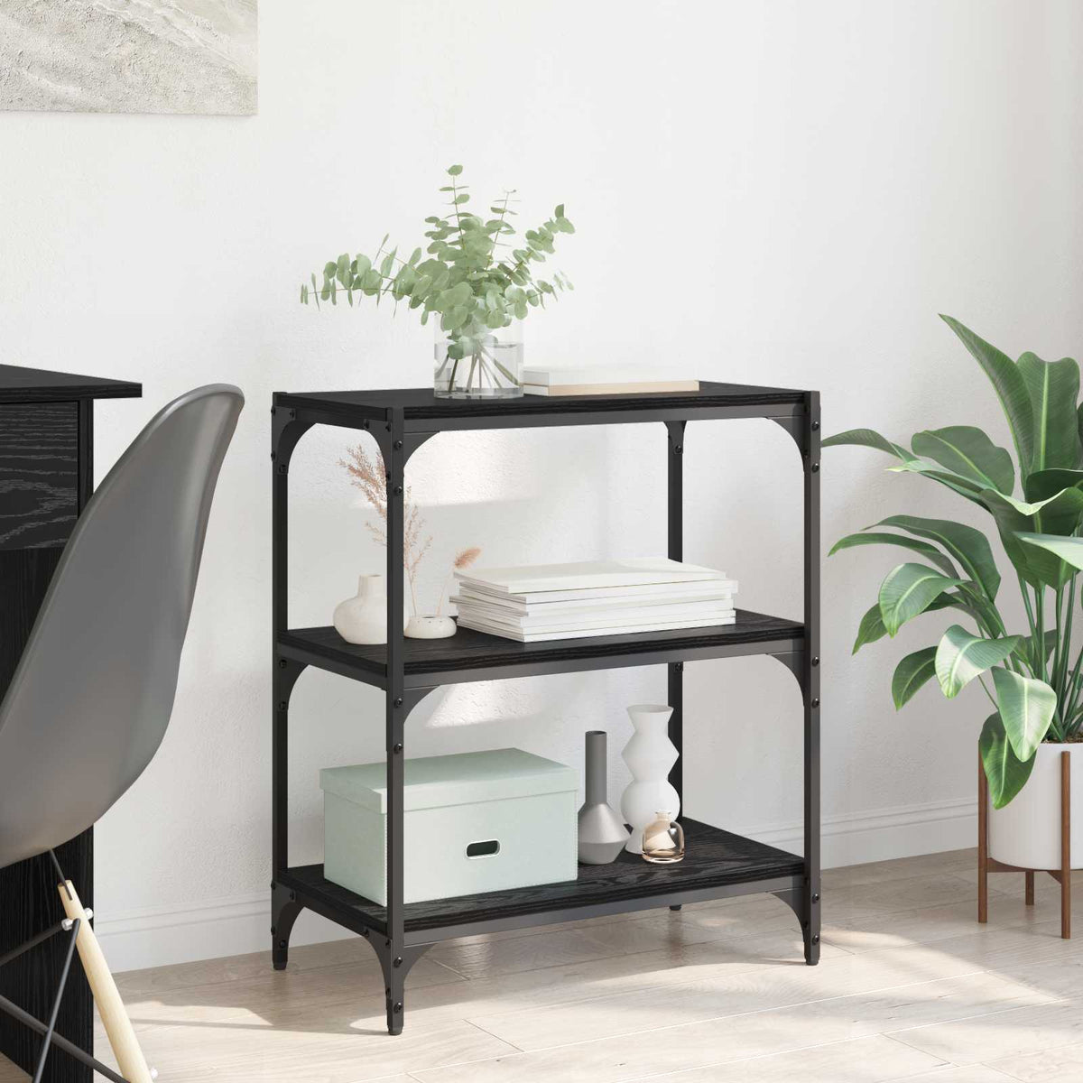 vidaXL Bogskab Sort eg 60 x 33 x 70,5 cm Ingeniørt træ og jern