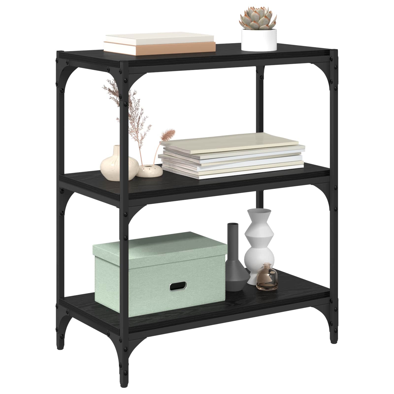Bogskab Sort eg 60 x 33 x 70,5 cm Ingeniørt træ og jern billede