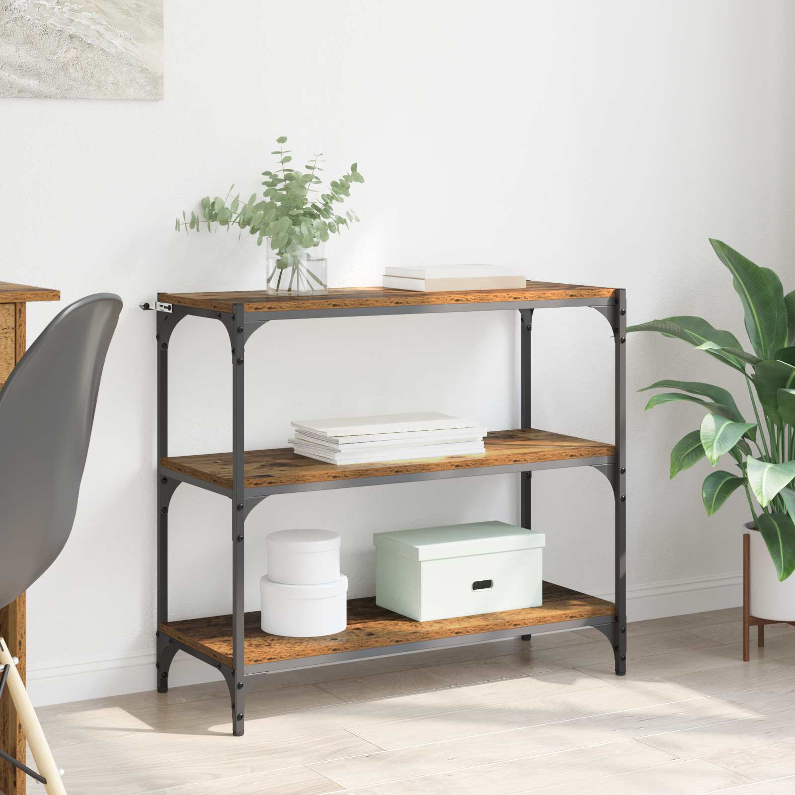 Bogskab Gammelt træ 80 x 33 x 70,5 cm Ingeniørt træ og jern billede