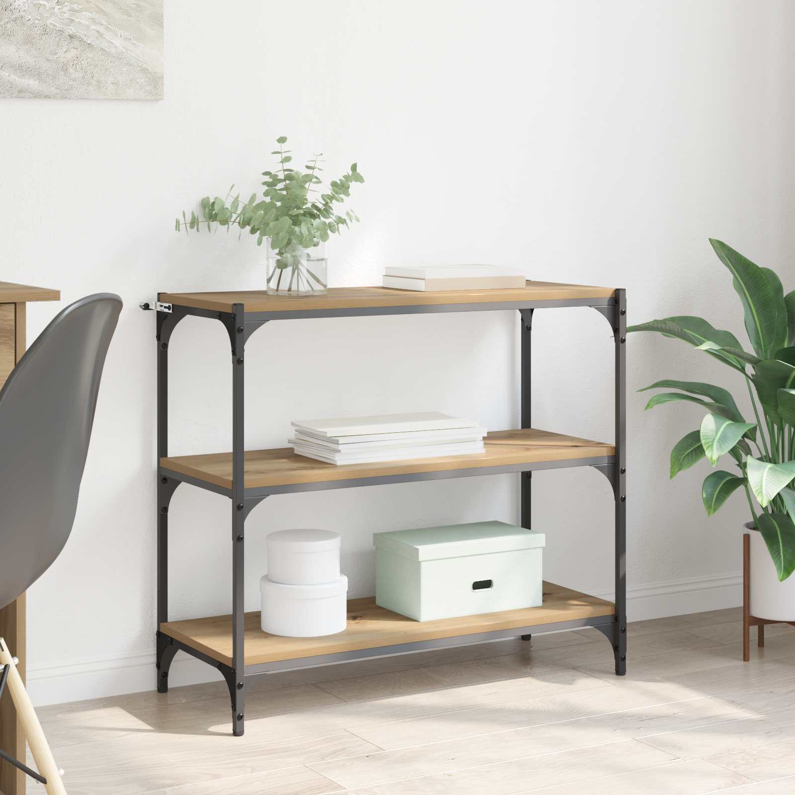 Bogskab Artisan Egetræ 80 x 33 x 70,5 cm Ingeniørt træ og jern billede