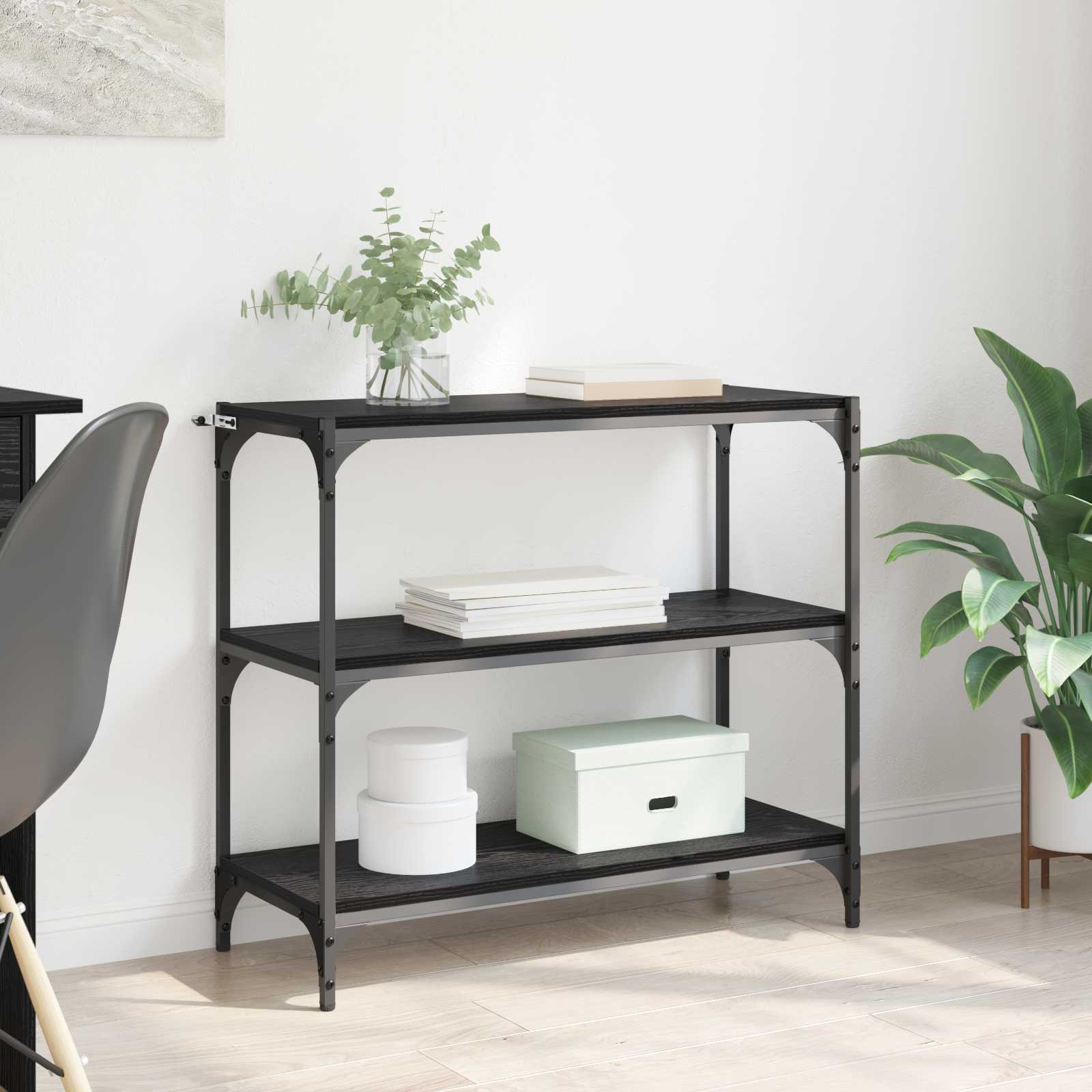 vidaXL Bogskab Sort eg 80 x 33 x 70,5 cm Ingeniørt træ og jern