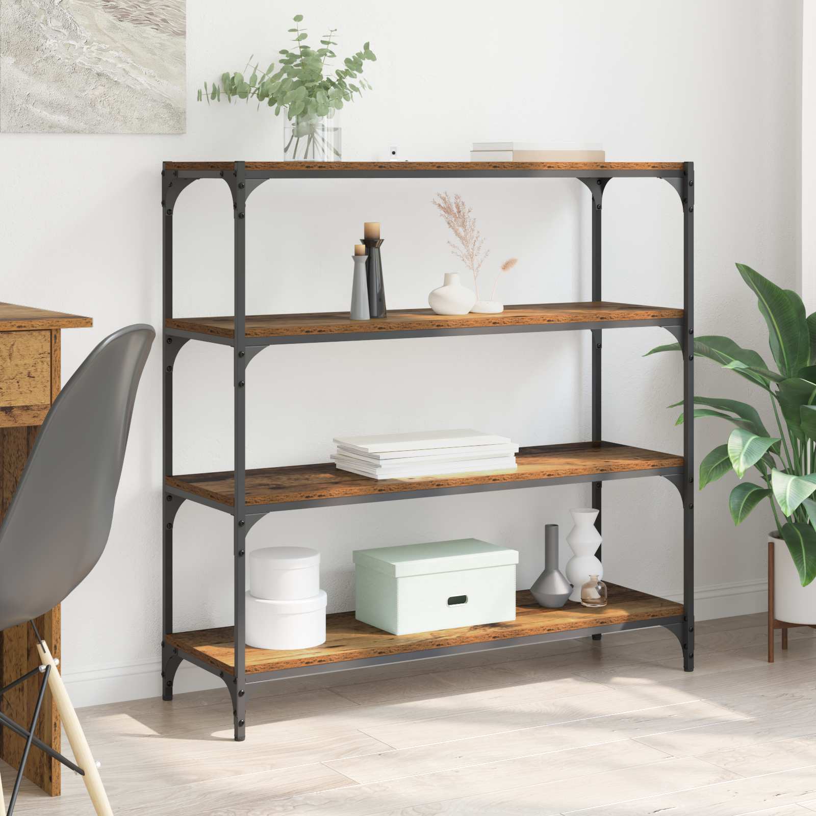 Bogskab Gammelt træ 100 x 33 x 100 cm Ingeniørt træ og jern billede