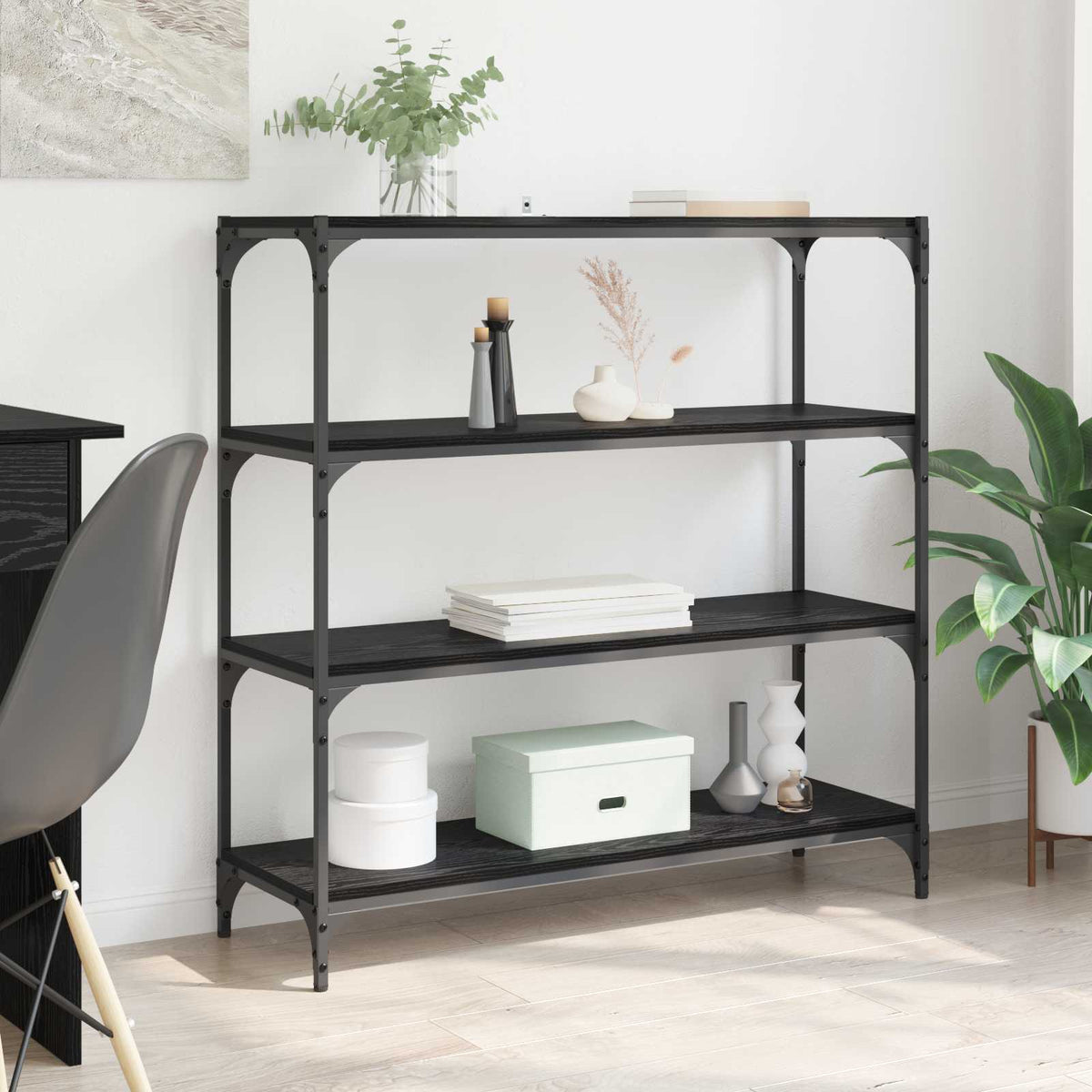 vidaXL Bogskab Sort eg 100 x 33 x 100 cm Ingeniørt træ og jern