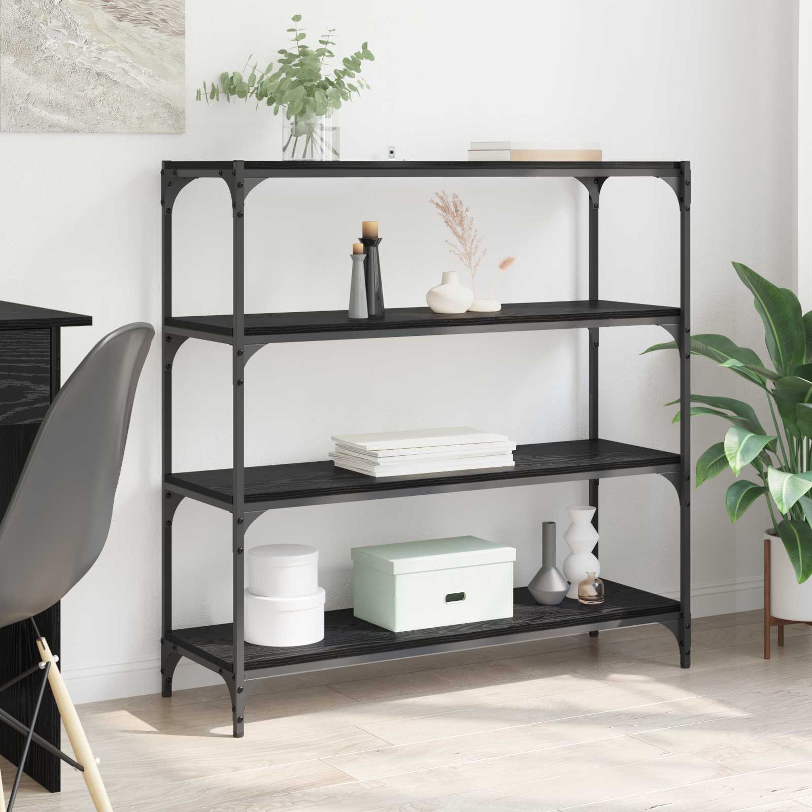 vidaXL Bogskab Sort eg 100 x 33 x 100 cm Ingeniørt træ og jern
