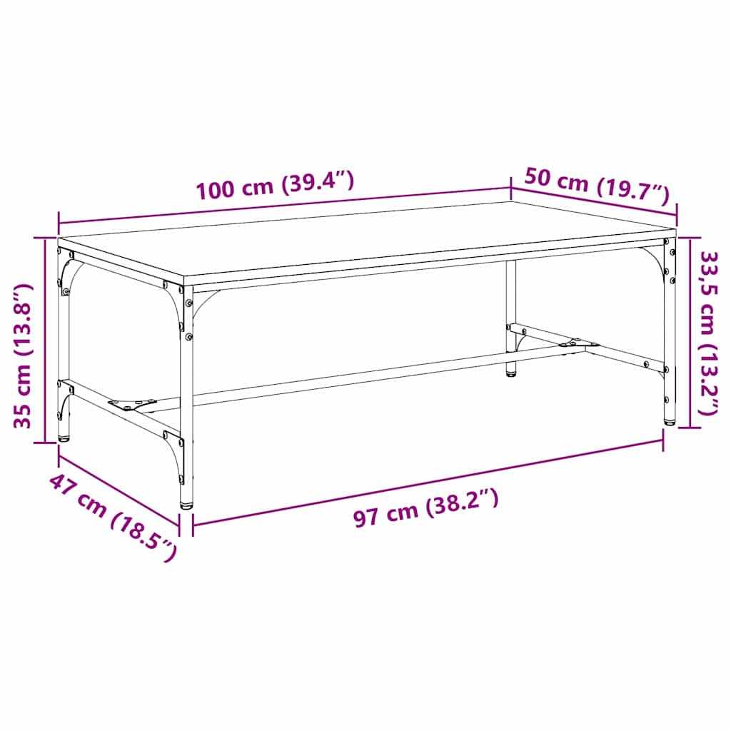 Sofabord Sort eg 100 x 50 x 35 cm Konstrueret træ