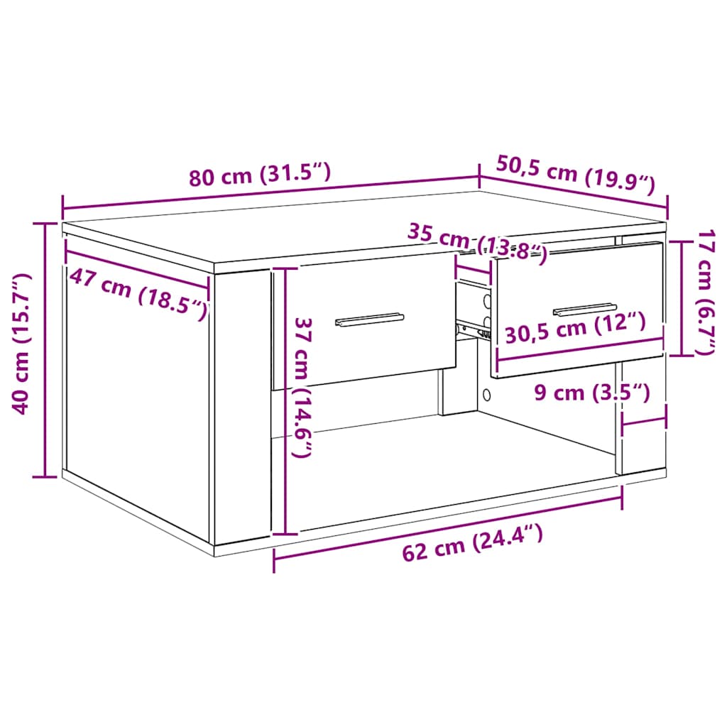 Sofabord med skuffe Sort eg 80 x 50 x 40 cm Konstrueret træ