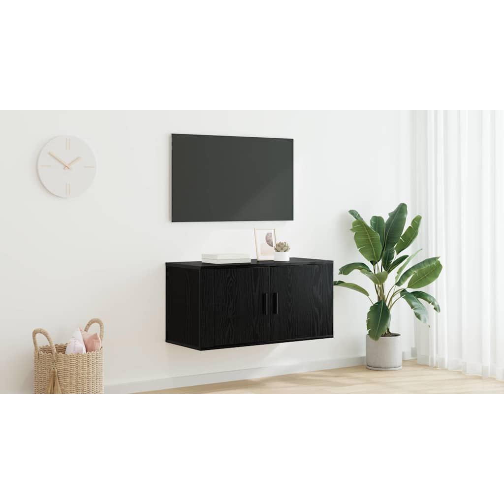 Vægmonteret TV Skab Sort eg 80 x 34,5 x 40 cm Konstrueret træ